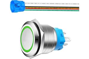 Gebildet 0.87 Zoll/22mm Momentaner Druckknopf Edelstahl Taster 230VAC 3A LED 1NO1NC SPDT An/Aus Wasserdicht mit Kabelbuchse Stecker (Grün LED)