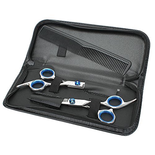 KYG 3er Haarscheren Set Mit 2 Edelstahl Effilierschere Haarschneideschere 1 Kamm Blau - 7