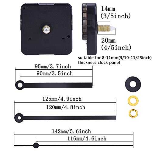 Mudder Lautloses Quarz-Uhrwerk, Maximale Zifferblatte von 11 / 25 Zoll dick, Gesantschaftlänge von 4 / 5 Zoll, Schwarz - 2