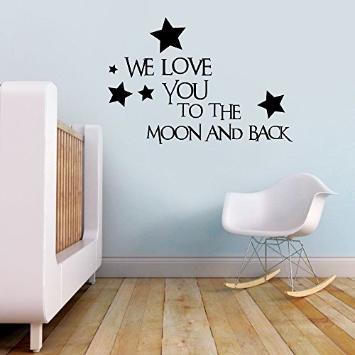 V&C Designs Ltd We Love You to the Moon and Back Quote Children's Bedroom Kids Room Playroom Baby Nursery Wall Sticker Wall Art Vinyl Wall Decal Wall Mural - Regular Size (Large size also available)