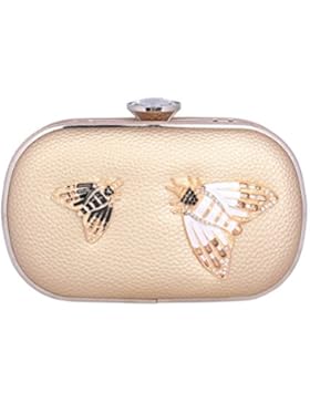 Damara® Damen Abendtasche Zwei Motten Muster Diamant Geschmücktes Schloss Aus PU Leder