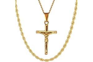 DVRK Set di Collane Uomo Oro 18k con Base in Acciaio Inossidabile 316L – Collana Uomo Oro18k - Collana Uomo Oro Croce - Collana Uomo Oro Bussola