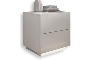 ‎LUKMEBEL lukmebel Nachttisch LINA LUX 45x48x39 cm- LED Beleuchtung - Nachtkästchen - Weiß Hochglanz - Push to Open - Nachtschrank - Beistelltisch mit Schublade - Schlafzimmerschrank