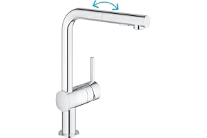 GROHE Robinet de cuisine évier Minta, Robinet avec Douchette Extractible, Inverseur 2 jets, Bec en forme de L, Installation et nettoyage facile, Chromé, 30274000 (Import Allemagne)