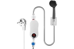 GXPJYCFOB Mini chauffe-eau électrique, 220 V 5500 W Chauffe-eau électrique sans réservoir avec affichage numérique LCD et boutons tactiles, Chauffe-eau sans réservoir (Round)