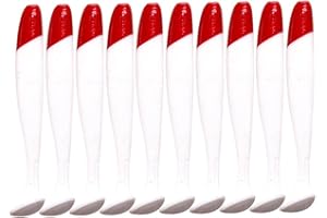 Kexpery 10 piezas simulación cola de pádel cebo 5.5/6.3/7 cm gusano artificial Swimbait PVC cabeza roja Cuerpo blanco T cola cebo Accesorios de pesca