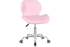 HADWIN Modern Faux Leather Swivel Desk Chair, Height Adjustable Padded Armless Ergonomic Home Office Chair, Pink