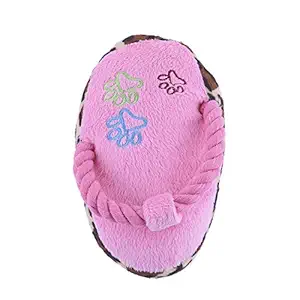 Hypeety Pet Puppy Dog Bite Toy Squeaky Toy Training Chew Toy Sound Soft Plush Slipper Desigh Toy (Pink)