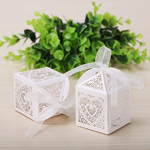 GHB 100pcs Süßigkeit Kästen Geschenkboxen Hochzeit Bonbons Boxen für Partys Geschenk Taufe Hochzeit Geburtstag usw Dekorpapier Weiß