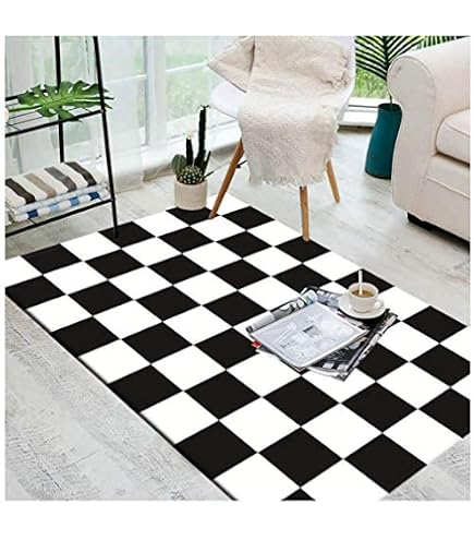 Teppich Mit Rennflaggen-Design – 100x150 Cm, Kariert Schwarz-weiß – Rutschfest, Waschbar, Für Kinder- & Wohnzimmer