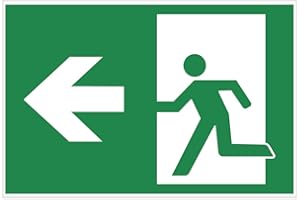 GESCHENKE-FABRIK Cartello che segnala l'uscita emergenza con freccia a sinistra, in alluminio/Dibond, 200 x 140 mm, 3 mm di spessore