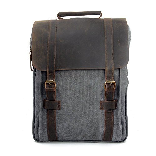 Sacs à dos, P.KU.VDSL Rétro Fashion Sac d'ordinateur en Toile et Cuir Unisexe Sac de Loisir Voyage Randonnée Femme Homme Convient pour 15 inch ordinateur portable (B - Gris Foncé)