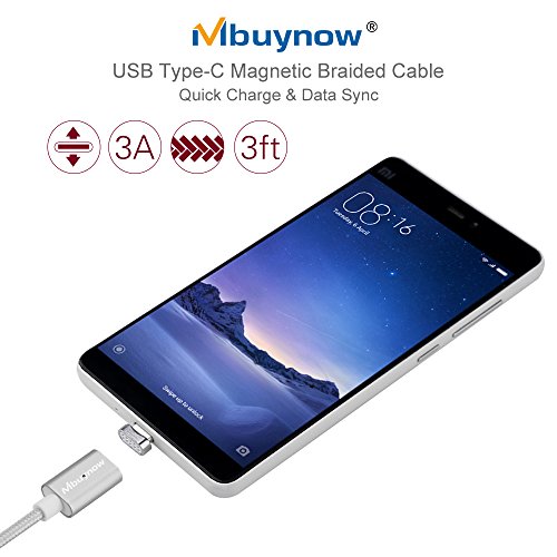 Mbuynow Type-C Chargeur USB C  ble Magn  tique 3A Nylon Tress   de donn   charge rapide pour Samsung Galaxy S8   S8 Plus  nouveau MacBook Pro  Google Pixel et autres Appareils Type C  Argent 