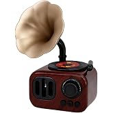 Classic Retro Gramophone Figure Wind-up Music Box &ndash; 14x9x6 cm Wood Look Gold Trumpet Nostalgic Decor