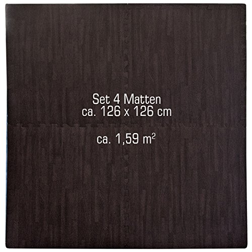 eyepower Puzzlematten-Set in Holz-Optik Laminat-Muster | 4 Bodenmatten 60x60cm mit 8 Abschlussleisten | beliebig erweiterbare Steckmatten | Spielmatte Trainingsmatte Fitness Yoga Judo Schutzmatte Unterlegmatte Bodenauflagen Deko Matte | Dunkelbraun - 8
