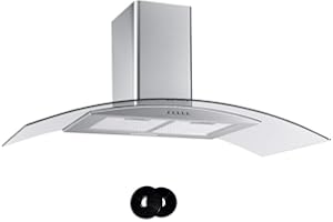 Cookology CGL100SS Stainless Steel 100cm Curved Glass Cooker Hood & Filters