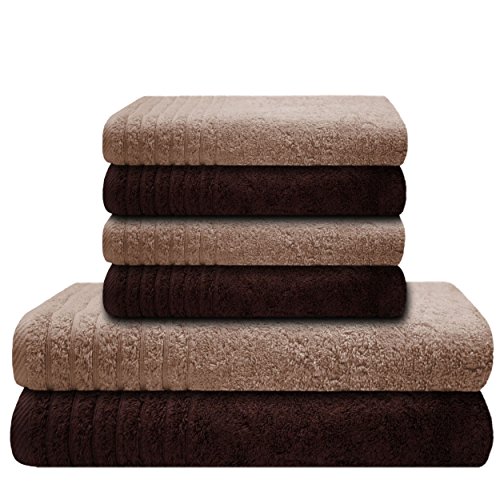 6 tlg. Handtuch-Set Duschtuch-Set, sinlook Gallant braun-beige, 2 Badetücher Duschtücher 70x140 cm 4 Handtücher 50x100 cm, 100 % Baumwolle 565 ², dicke Frottee Qualität ,Gästetücher 30x50 cm extra erhältlich