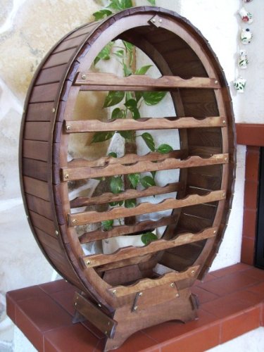 Weinregal-Weinfass-fr-24-Flaschen-Braun-gebeizt-Bar-Flaschenstnder-Fass-Flaschenhalter