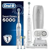 Oral-B SmartSeries 6000 CrossAction Electric Toothbrush, 1 White App Connected Handle, 5 Cleaning Modes with Whitening and Gum Care, Pressure Sensor, 4 Toothbrush Heads, Travel Case, UK 2 Pin Plug