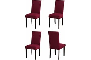 Sufdari Dining Chair Covers 4, Red, Stretch Fit, Easy Installation, Elastic, Polyester/Spandex, Solid, Water Resistant, Chair Cover, Dining Room, Restaurant, Kitchen, Banquet, Party