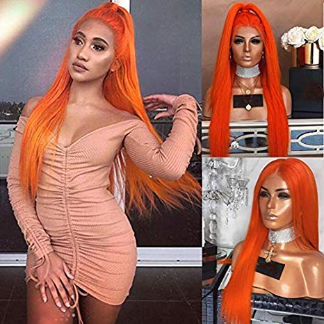 Party Queen Pelucas sintéticas de color naranja de alta calidad para fiestas, pelucas de pelo largo y recto, pelucas de cosplay de la mejor calidad, pelucas de color naranja brillante