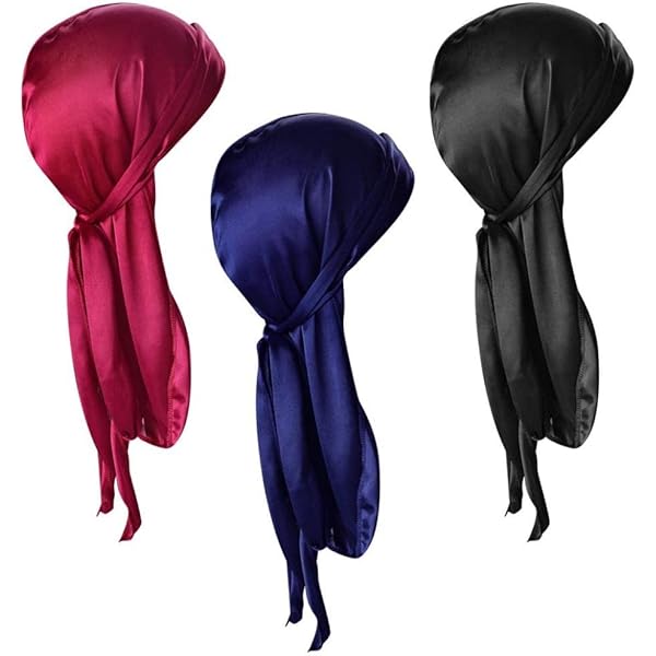 Durag A Coda Lunga NASSMOSSE - Traspirante, In Seta Imitazione Per Uomo E Donna, 2 Pezzi - Foto 5