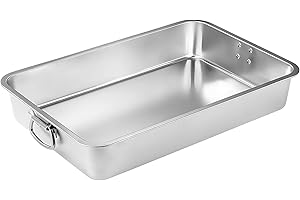PORFOYO Teglia da forno in acciaio inox, rettangolare, con manici, in acciaio inox, 40 x 30 x 7 cm, rettangolare, per lasagne, pollo e verdure, resistente al calore, lavabile in lavastoviglie