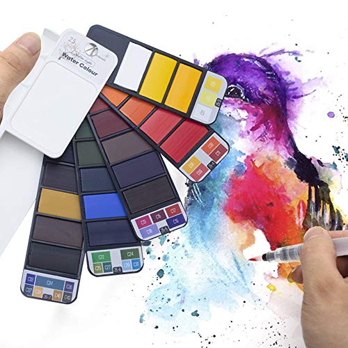 25 Couleurs Assorties de Peintures à L'aquarelle Ensemble, inclure Art Pinceau Aquarelle - Pigment Aquarelle Portable Parfait Pour Les élèves de l'école Kids Artist Débutant Pour Les Amateurs