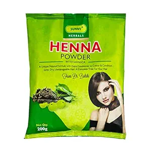 Sunny Henna Powder Fortified with Arnica, Bhringraj, Katha, Amla, Shikakai & Brahmi | With Extra Conditioner For Dry Hair, Natural Colour For Hair, Hands & Feet | For Women & Men 200 gm