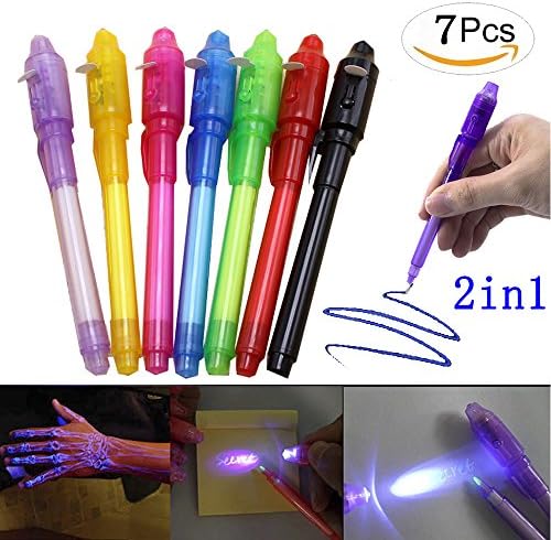 Gomech Magic Invisible Ink Pen Built In UV Light Marker Secret Message Spy Pen Fluorescent Pen Creative Stationery for Kids Party School Supplies Gifts (7pcs)