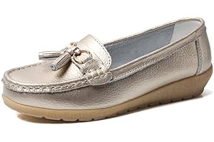 JeathFea Casual Mujeres Piso Hebilla Metálica Mocasín Cómodo Penny Loafer Ligero Mujeres Cuero Slip on Outdoor Mocasín Zapatos Barco