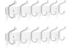 pickpiff Coat Rack Wall Mounted Heavy-Duty: Metal Coat Hanger 6 Hooks for Hanging Hat, Clothes, Robe, Keys, Backpack, Bathroom Towels, Jacket, Purse - Closet, Door, Entryway, Mudroom (White, 2 Pack)