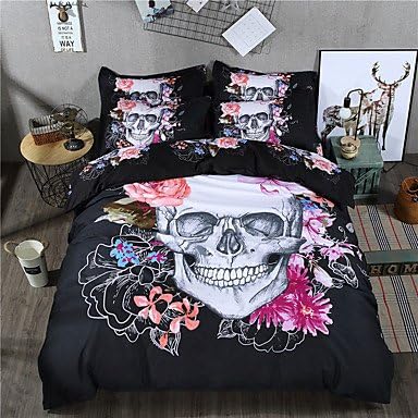skeleton flowers style bedding set 3D polyester and cotton duvet cover set bed sheet linen cartoon king queen twin , black/white , queen
