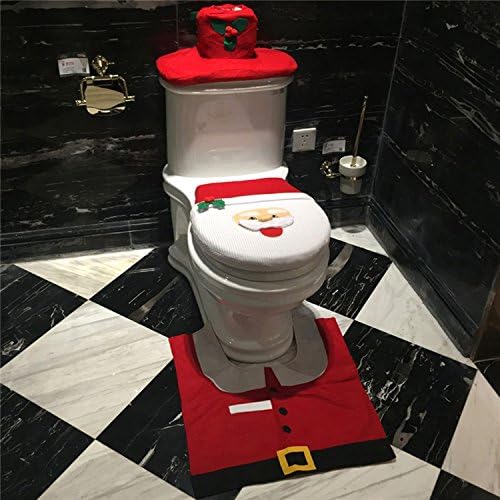 Christmas Santa Toilet Seat Cover, Tank &amp; Rug Bathroom Set