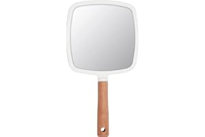 Eaoundm Handspiegel für Make-up, Kleiner Holz-Handspiegel, tragbarer Reise-Kosmetikspiegel für Männer und Frauen, 14 x 25 cm (B x L), weiß, quadratisch