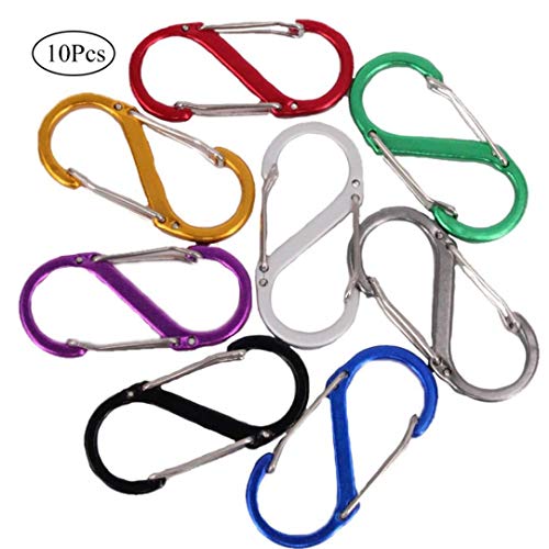 10pcs S Type Crochet d'escalade Tout-en-Un Mini Keychain Carabiner Extérieure Double Boucle Porte-Clés 8 Forme Boucle pour Camping Voyager (Couleur Aléatoire)