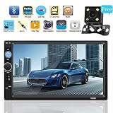  Biback 7 Pulgadas Doble DIN Bluetooth Car Receptor estéreo, Pantalla táctil Radio FM/USB SD/Aux, Radio estéreo USB/Am/FM / MP5 / TF Entrada Auxiliar con cámara de visión Trasera