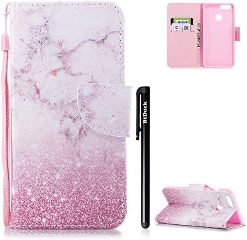 BtDuck Huawei Honor 7X Leather Wallet Case, Magnetic Soft Bumper Case for Huawei Honor 7X Feel Comfortable Buffer Strict Shockproof leather case Stand Flip Magnetic special Pink Purple Case Cover With Card Holder Cat Marble Heart Panda For lady Packing listing: 1 x Huawei Honor 7X+ 1 x Black Touch Pen