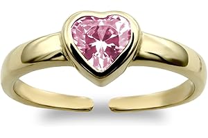 Jewelco London Ladies Solid 9ct Yellow Gold Pink Heart Cubic Zirconia Bezel Solitaire Love Heart Open Toe Ring