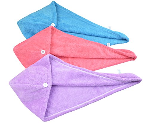 Mikrofaser groß Haarpunzel Turban Haartrockentuch Handtuch Kopftuch Haartrockentuch Handtücher (Rot+lila+blau 3er-Pack)