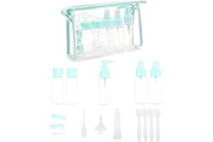 BEIIEB 16 sztuk niebieskich butelek podróżnych, szczelne plastikowe pojemniki na płyny, przenośne butelki podróżne na podróż, szampon do noszenia na kempingu, do mycia ciała, kosmetyków, 16 szt