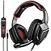 Produktbild sa920 plus gaming headset mit mikrofon und stereo - stecker im ohr kopfhörer für pc/mac/ps4 (schwarz - rot)