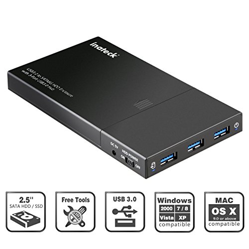 Inateck 3-Port USB 3.0 Hub mit 2,5 Zoll USB 3.0 Festplatte Externes Gehäuse für 9,5mm 7mm 2,5 Zoll SATA HDD SSD, Unterstützung von UASP - 9