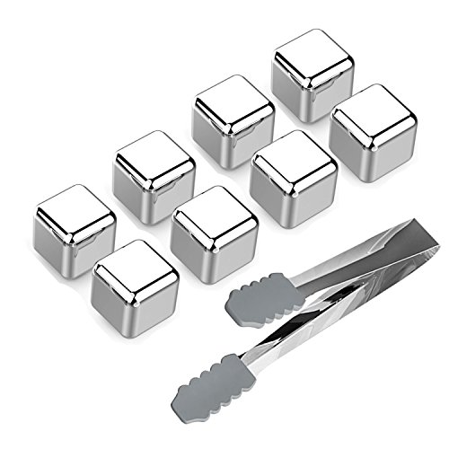 SeeWonder Whisky Steine Ice Cubes Set | 8 Wiederverwendbare Edelstahl Eiswürfel | 8er Set Whiskey Rocks Stones