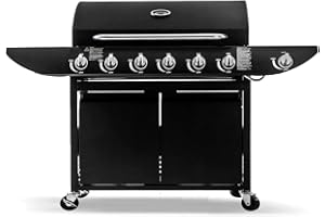 TOUCH OF VOGUE Premium Plus 6+1 Gas Burner Grill BBQ Barbecue Propane Patio Storage incl. Side Burner, Hose & Regulator and Cover