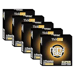 NOTTY BOY TickLing 1500 Dots Extra Dotted Condom For Men - 15 Count (Pack of 5)