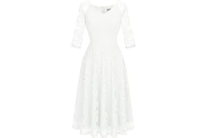 Dressystar Damen Elegant Spitzenkleid V-Ausschnitt Cocktailkleid Hochzeit Midi Abendkleider