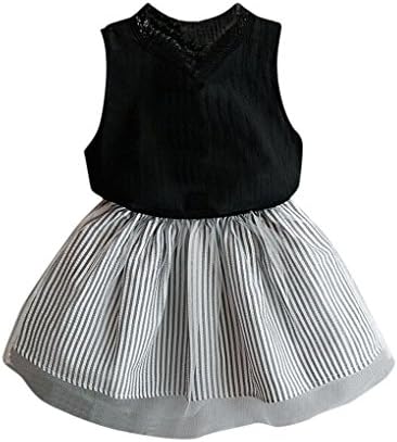 Girls' Clothes Set JYJM Summer Girl Sleeveless T-Shirt Vest Short-Sleeved Gauze Stripe Skirt Princess Dress Dress Beach Clothes Sports Shorts Set Gift For Girl Party Costume Photo Prop (130, Black)