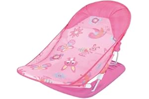 LEOM Baby Bath Chair Seat with Soft Cushion, Baby Girl Bather, Baby Bath Support Recline 3 Postion Easy Bath Cradle Portable, Foldable, Suitable for Home & Travel, Sealife Dolphin Print (Pink)