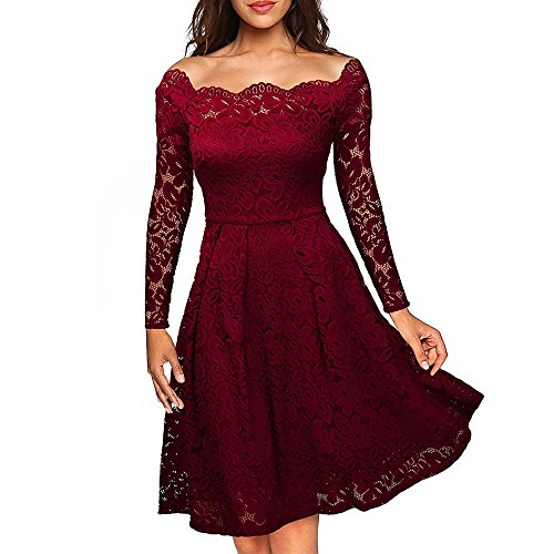 NALATI Femmes Robe Vintage Evasée Robe de Bateau Cou Robe en dentelle Swing Robe de Cocktail Robe de Soirée (S, Bleu marin)